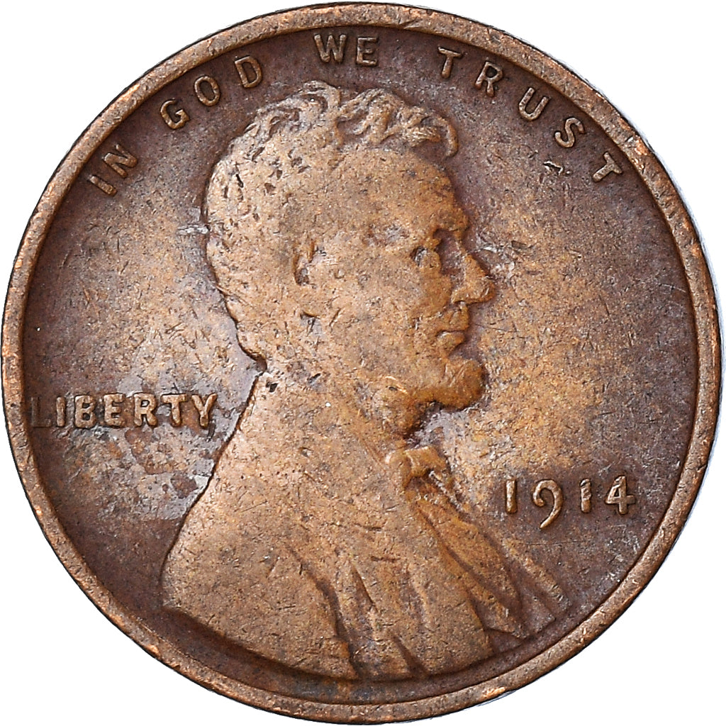 Coin, United States, Lincoln Cent, Cent, 1914, U.S. Mint, Philadelphia