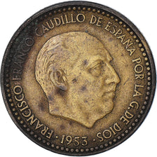 Moneda, España, Francisco Franco, caudillo, Peseta, 1953, BC+, Aluminio -