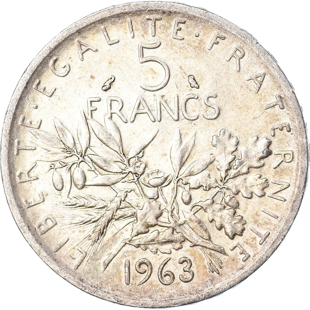 Moneda, Francia, Semeuse, 5 Francs, 1963, MBC+, Plata, KM:926, Gadoury:770