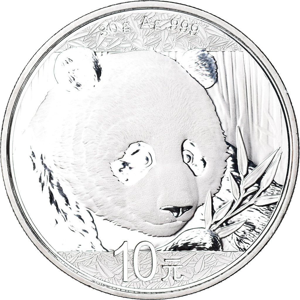Coin, China, Panda, 10 Yüan, 2018, Bullion, MS(65-70), Silver