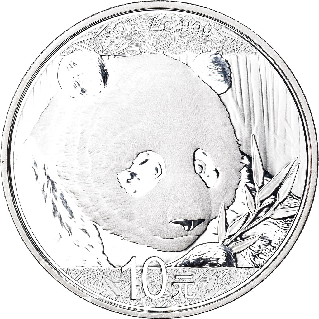 Coin, China, Panda, 10 Yüan, 2018, Bullion, MS(65-70), Silver