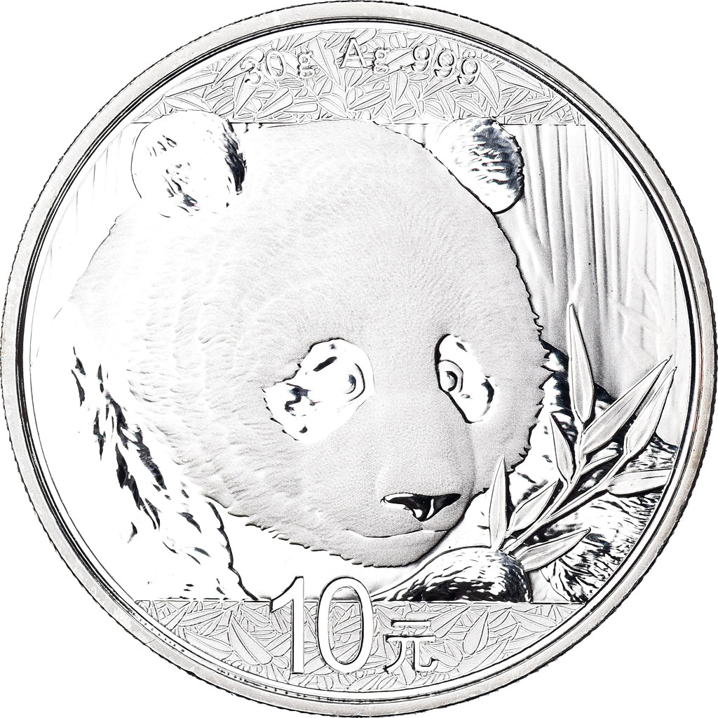 Coin, China, Panda, 10 Yüan, 2018, Bullion, MS(65-70), Silver