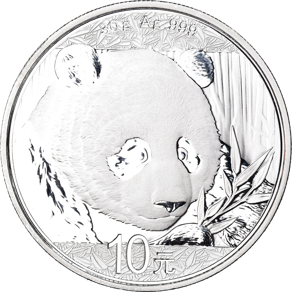Coin, China, Panda, 10 Yüan, 2018, Bullion, MS(65-70), Silver