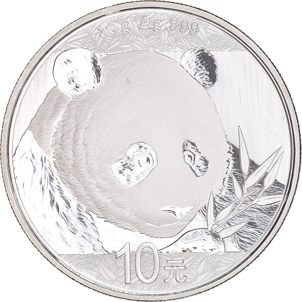 Coin, China, Panda, 10 Yüan, 2018, Bullion, MS(65-70), Silver