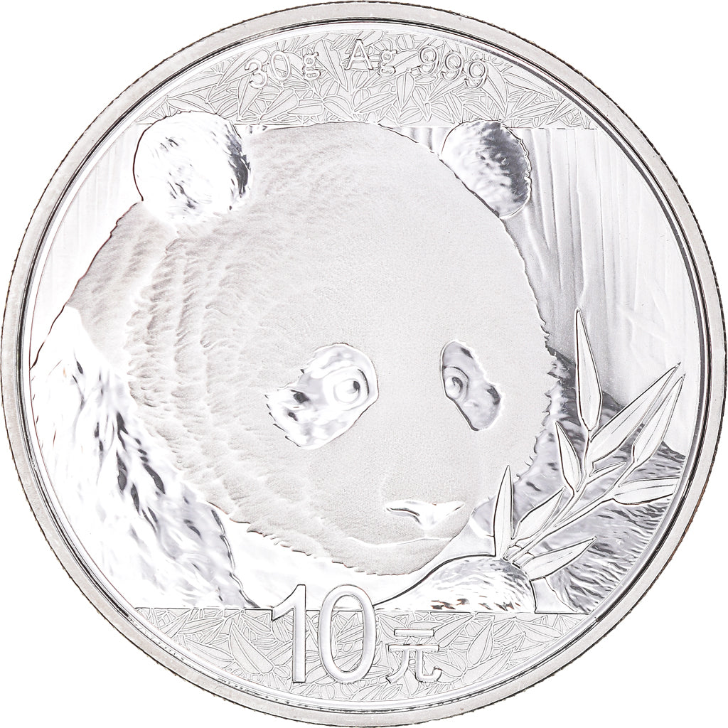 Coin, China, Panda, 10 Yüan, 2018, Bullion, MS(65-70), Silver