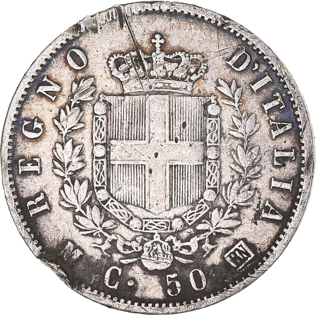 Moneta, Italia, Vittorio Emanuele II, 50 Centesimi, 1863, Milan, MB, Argento