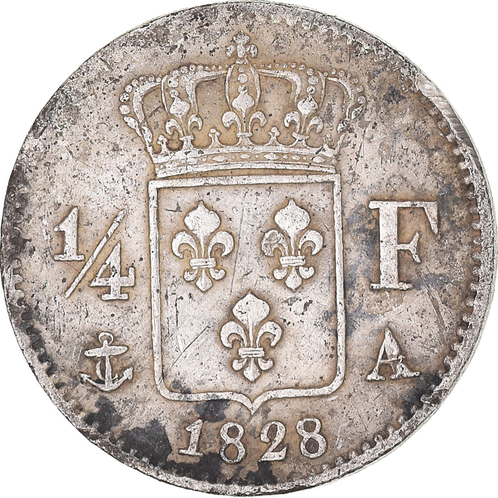 Moneta, Francia, Charles X, 1/4 Franc, 1828, Paris, BB, Argento, KM:722.1