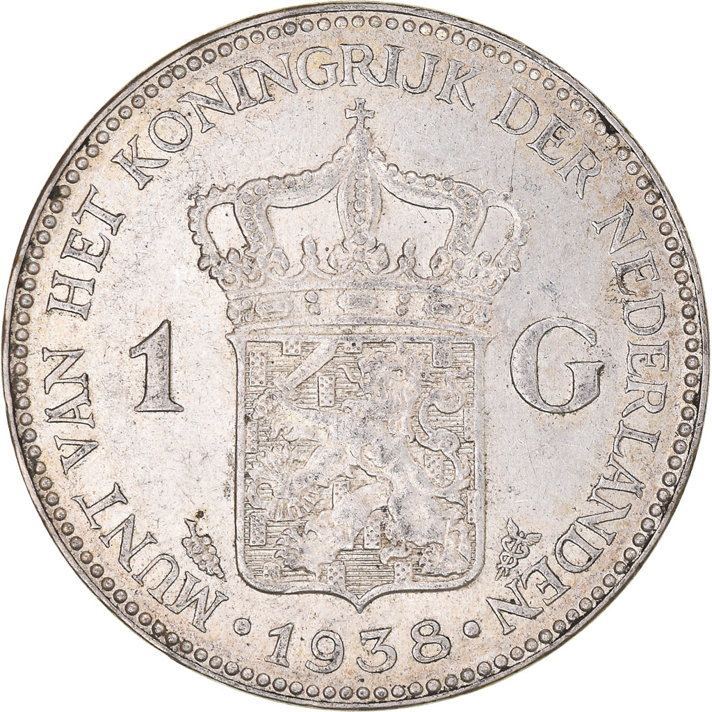 Moeda, Países Baixos, Wilhelmina I, Gulden, 1938, Utrecht, AU(50-53), Prata