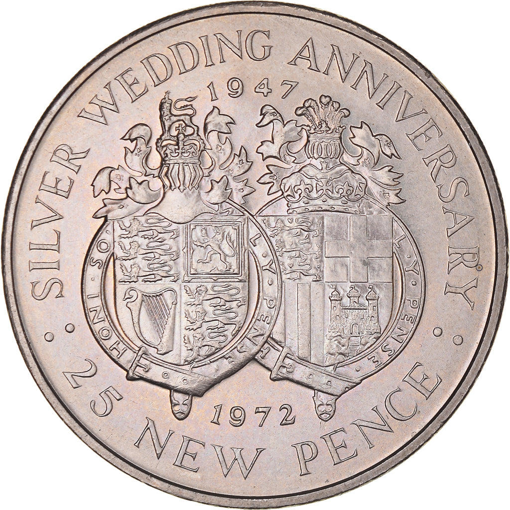 Münze, Gibraltar, Elizabeth II, 25 New Pence, 1972, VZ, Kupfer-Nickel, KM:6