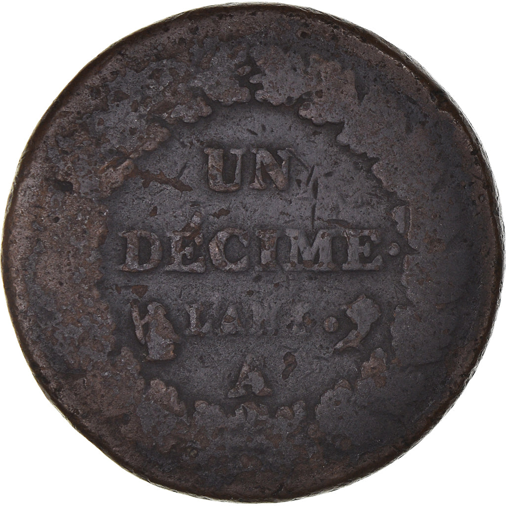 Moeda, França, Decime, AN 5, Paris, F(12-15), Bronze, Gadoury:187