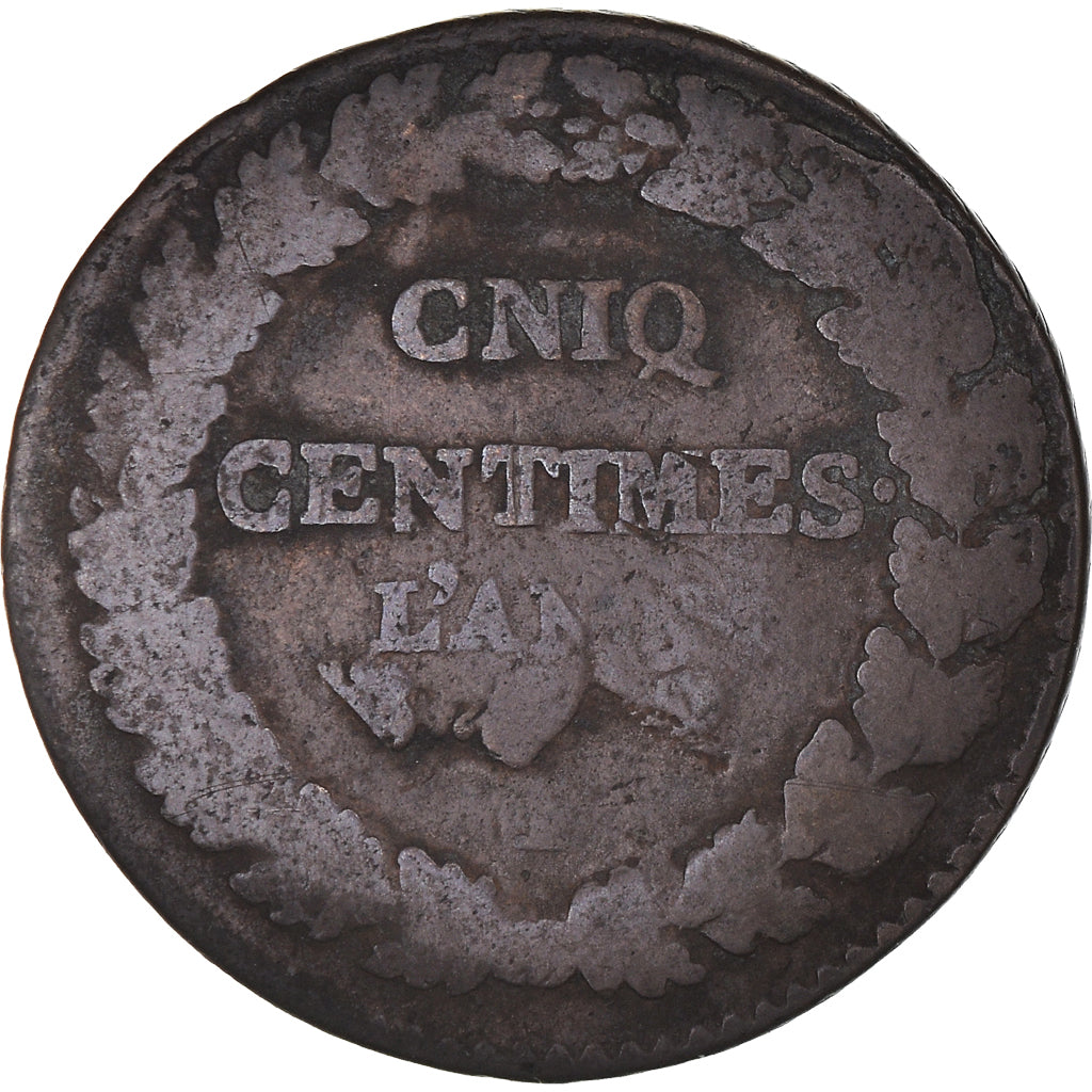 Coin, France, 5 Centimes, AN 5, Limoges, Surfrappe du Décime, F(12-15), Bronze