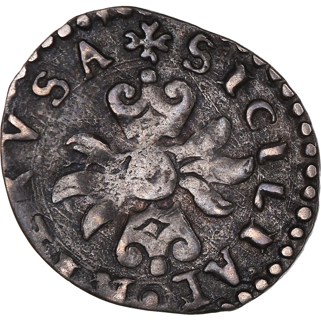 Coin, ITALIAN STATES, 1/2 carlino, 1555-1598, Messina, EF(40-45), Silver