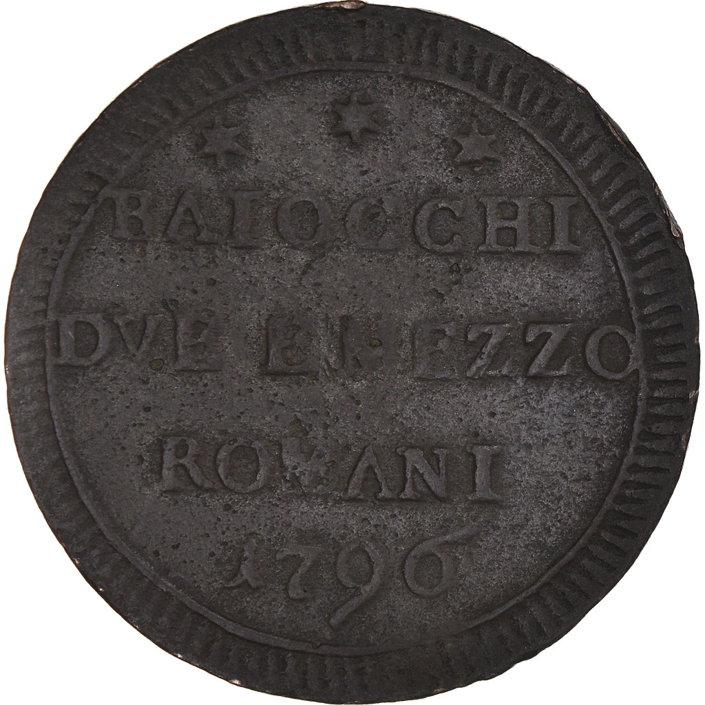 Moneda, Estados italianos, PAPAL STATES, Pius VI, 2-1/2 Baiocchi, 1796, Roma
