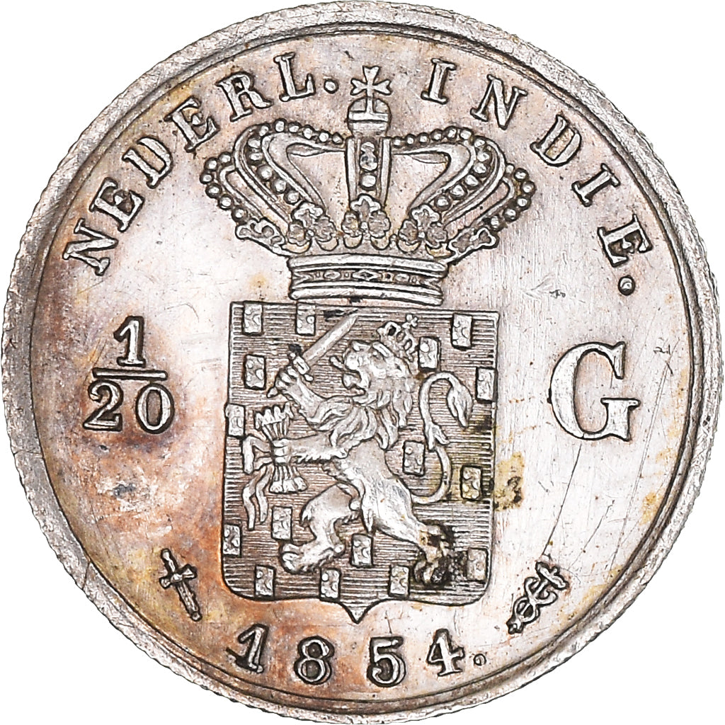 Moneta, INDIE ORIENTALI OLANDESI, William III, 1/20 Gulden, 1854, Utrecht