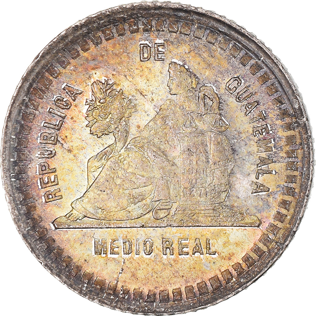 Coin, Guatemala, 1/2 Real, Medio, 1893, MS(63), Silver, KM:164