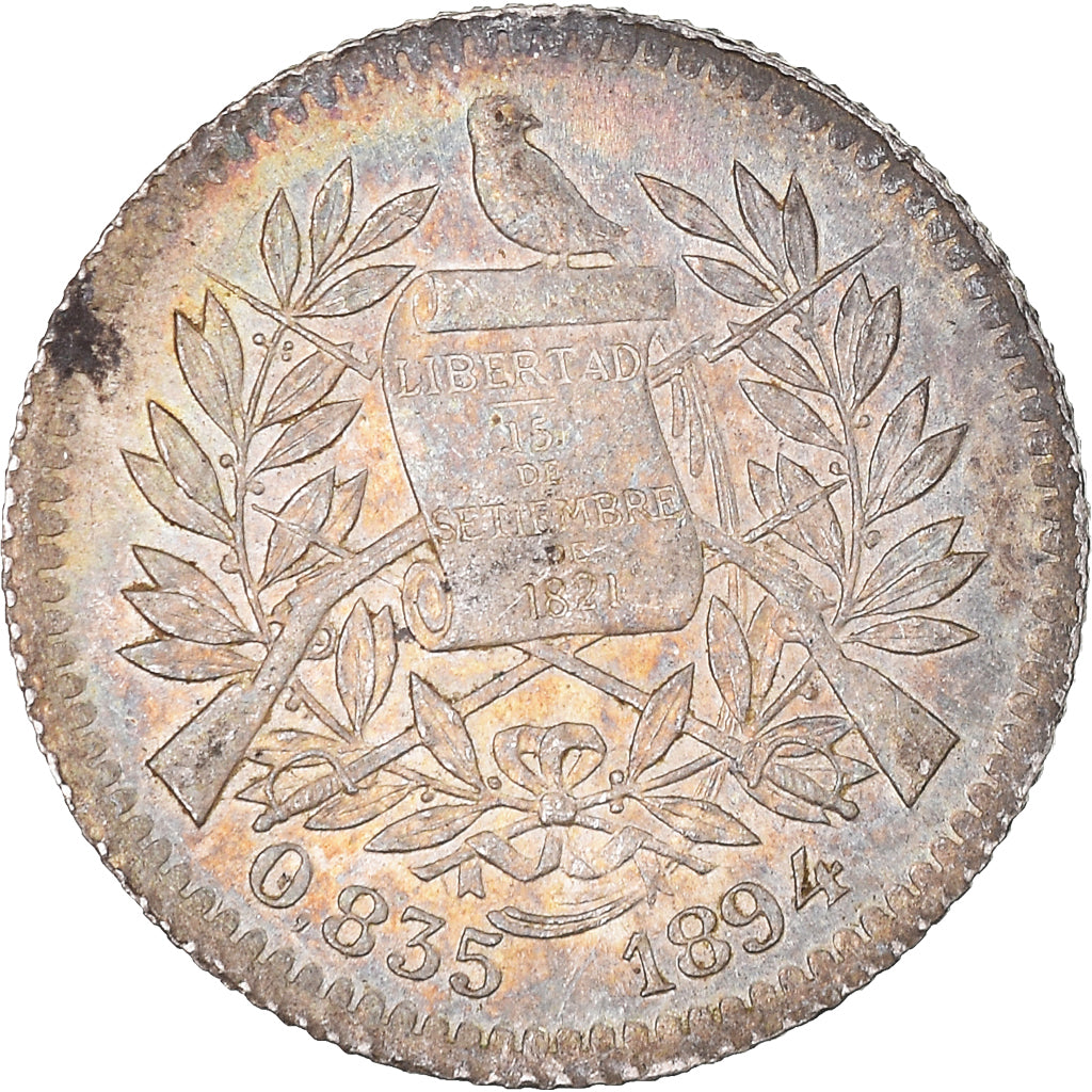 Coin, Guatemala, 1/2 Real, Medio, 1894, MS(65-70), Silver, KM:165