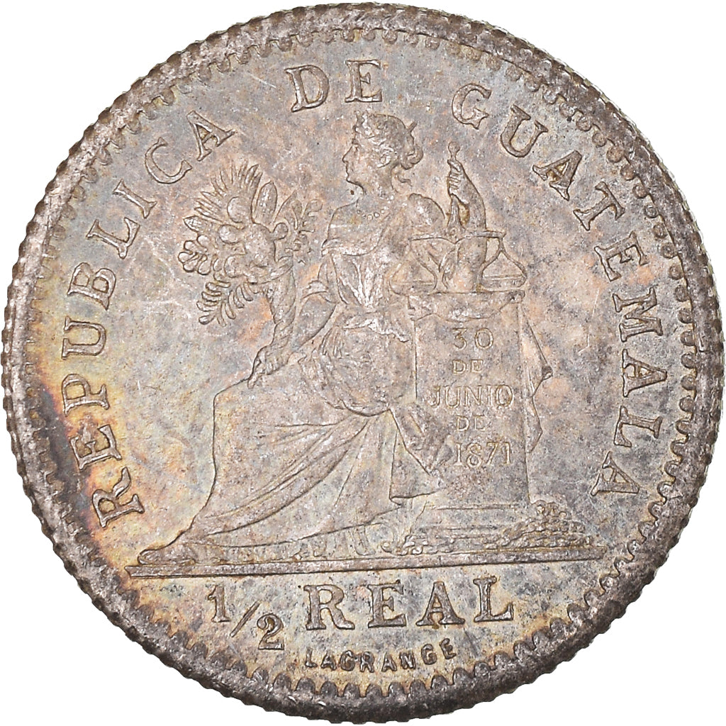 Coin, Guatemala, 1/2 Real, Medio, 1894, MS(65-70), Silver, KM:165