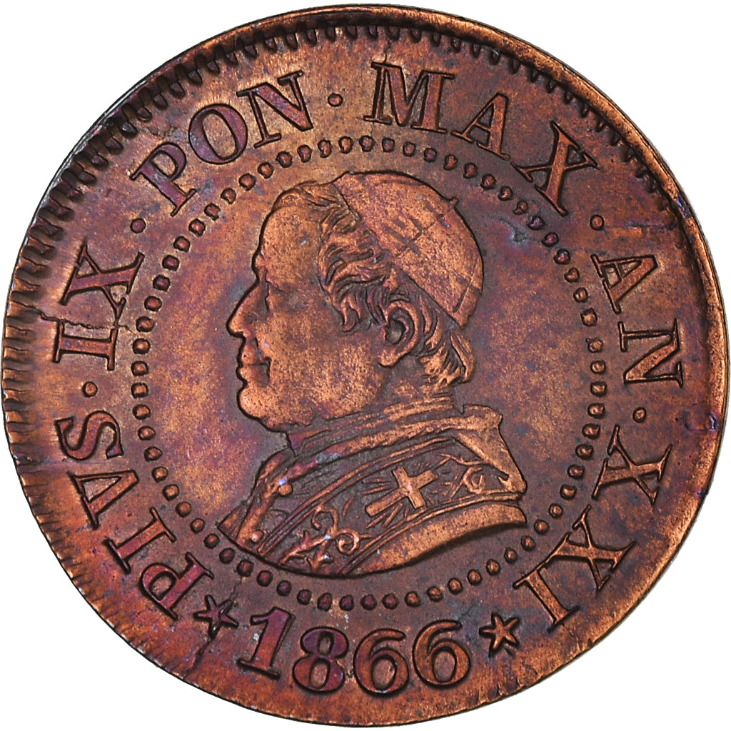 Coin, ITALIAN STATES, PAPAL STATES, Pius IX, Centesimo, 1866, Roma, MS(63)