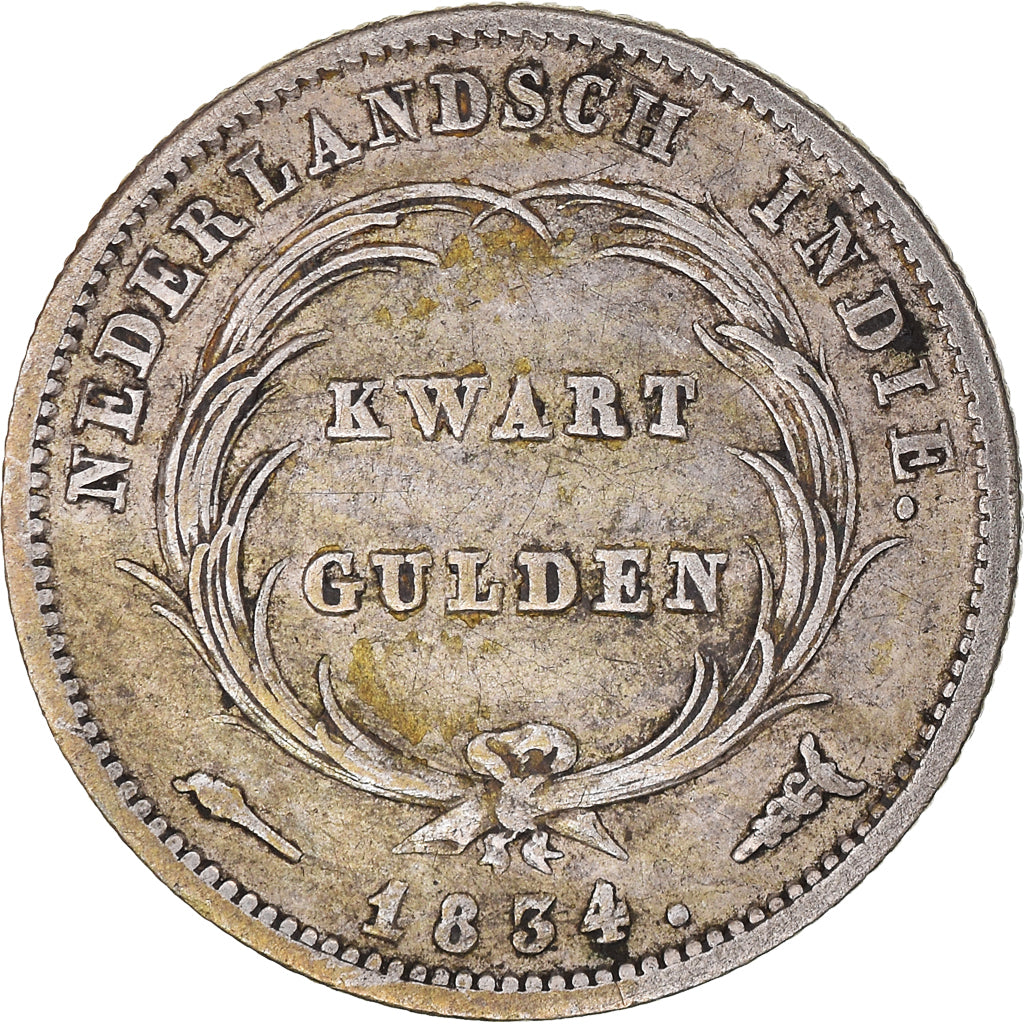 Coin, NETHERLANDS EAST INDIES, William I, 1/4 Gulden, 1834, Utrecht, Caduceus