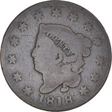Coin, United States, Coronet Cent, Cent, 1818, U.S. Mint, Philadelphia