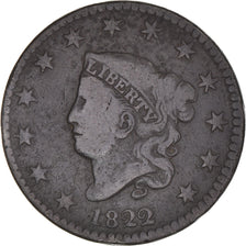 Moneda, Estados Unidos, Coronet Cent, Cent, 1822, U.S. Mint, BC+, Cobre, KM:45