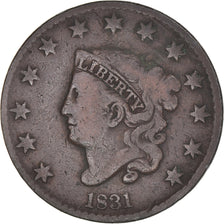 Coin, United States, Coronet Cent, Cent, 1831, U.S. Mint, Philadelphia