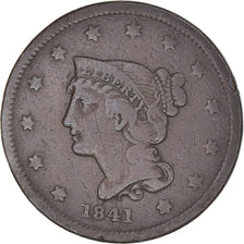 Coin, United States, Braided Hair Cent, Cent, 1841, U.S. Mint, Philadelphia