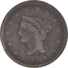 Coin, United States, Braided Hair Cent, Cent, 1843, U.S. Mint, Philadelphia