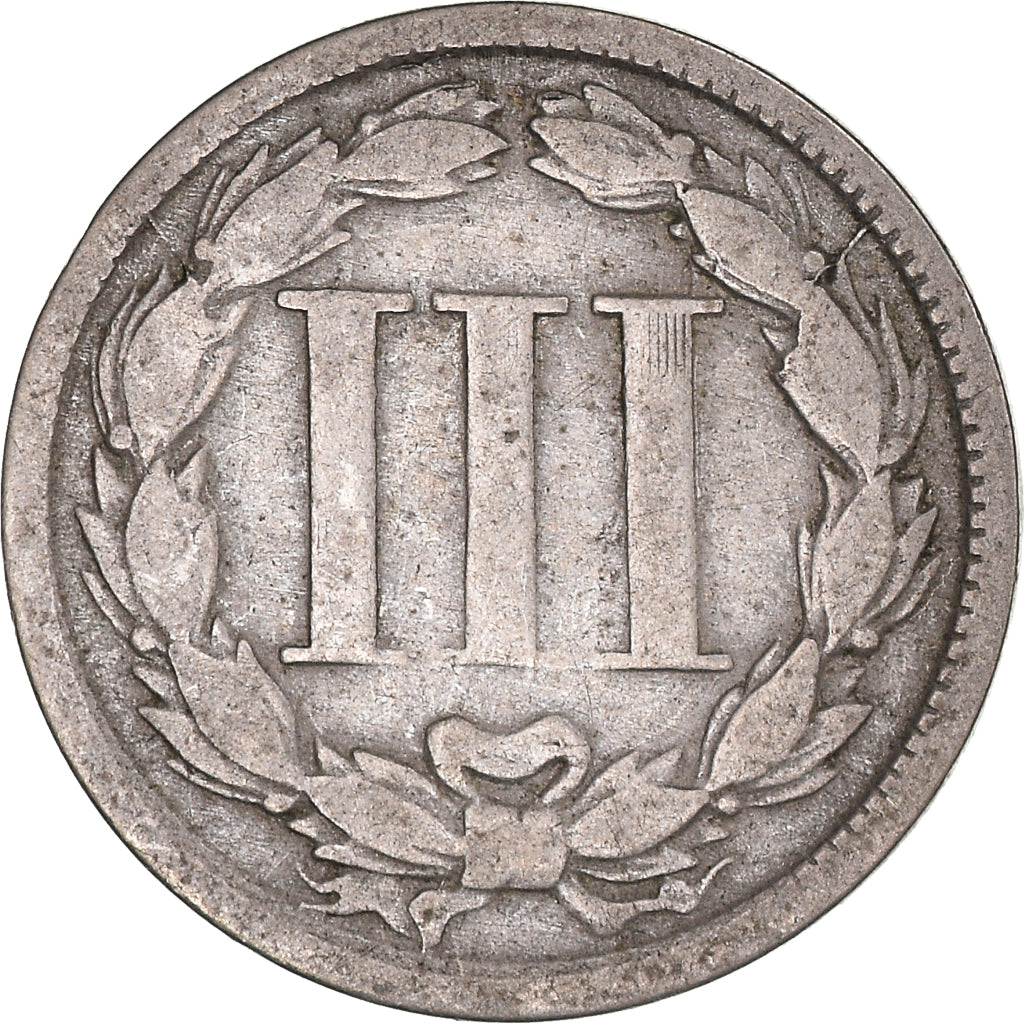 Monnaie, États-Unis, Nickel 3 Cents, 1865, U.S. Mint, Philadelphie, TB