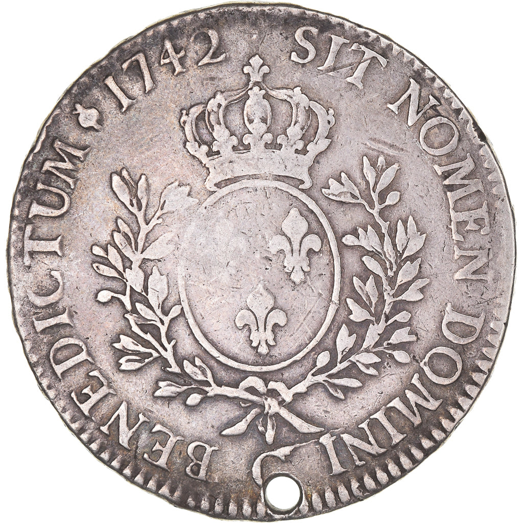 Moeda, França, Louis XV, Écu au bandeau, Ecu, 1742, Poitiers, Holed