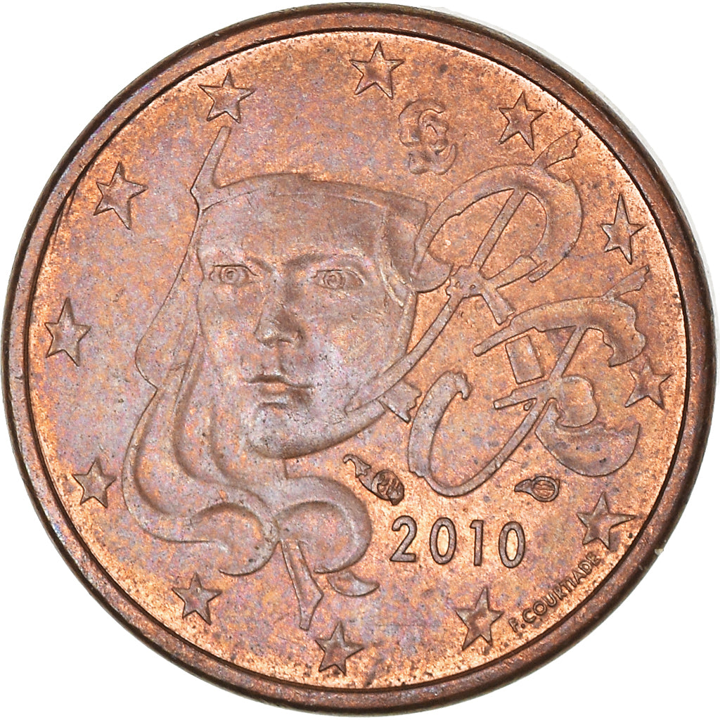 France, 1 Centime, 2010, Pessac, Double obverse side, AU(55-58), Coppered Steel