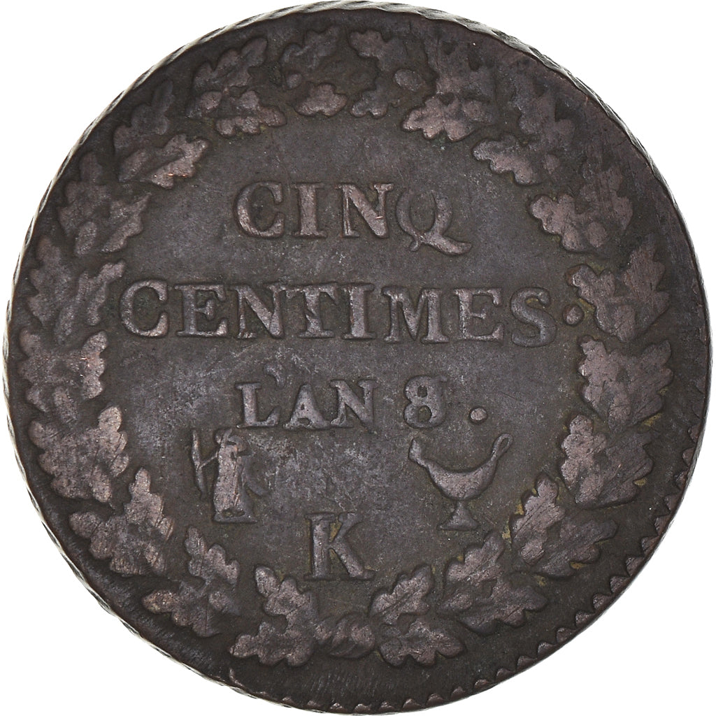 Moneta, Francia, Dupré, 5 Centimes, An 8/6, Bordeaux, BB, Bronzo, KM:640.8