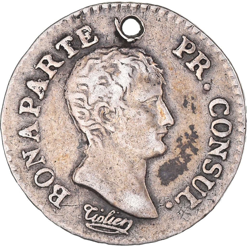 Coin, France, Napoléon I, 1/4 Franc, An 12, Paris, Holed, EF(40-45), Silver