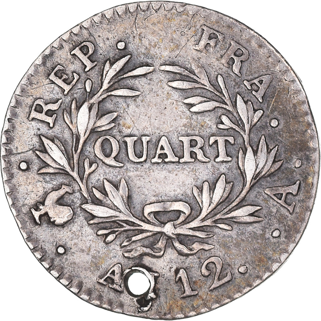 Coin, France, Napoléon I, 1/4 Franc, An 12, Paris, Holed, EF(40-45), Silver