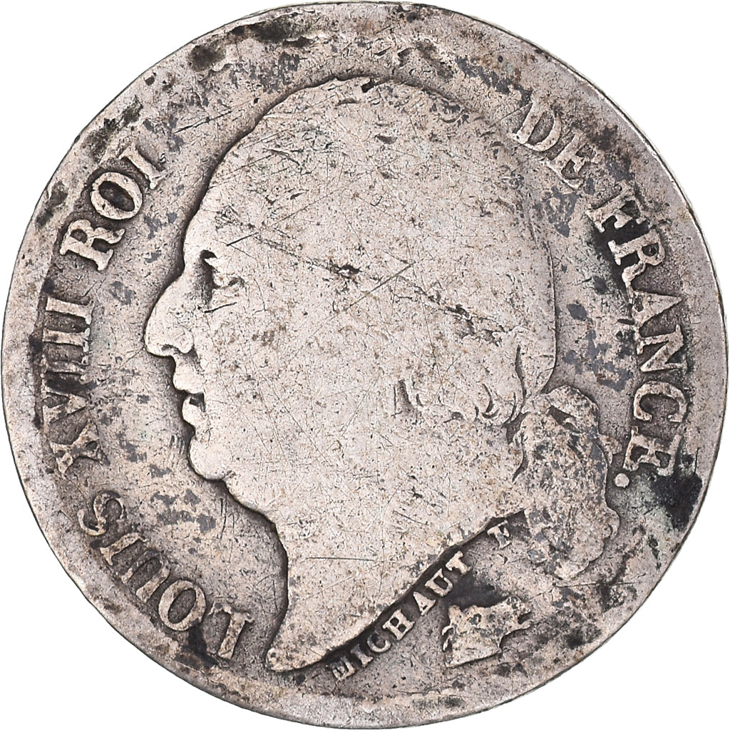 Coin, France, Louis XVIII, Louis XVIII, 2 Francs, 1824, Rouen, F(12-15), Silver