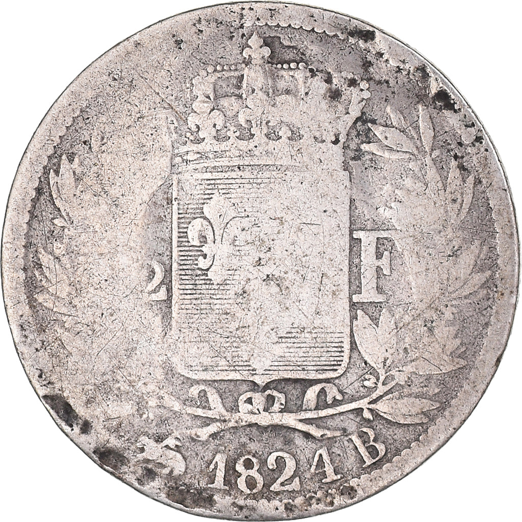 Coin, France, Louis XVIII, Louis XVIII, 2 Francs, 1824, Rouen, F(12-15), Silver