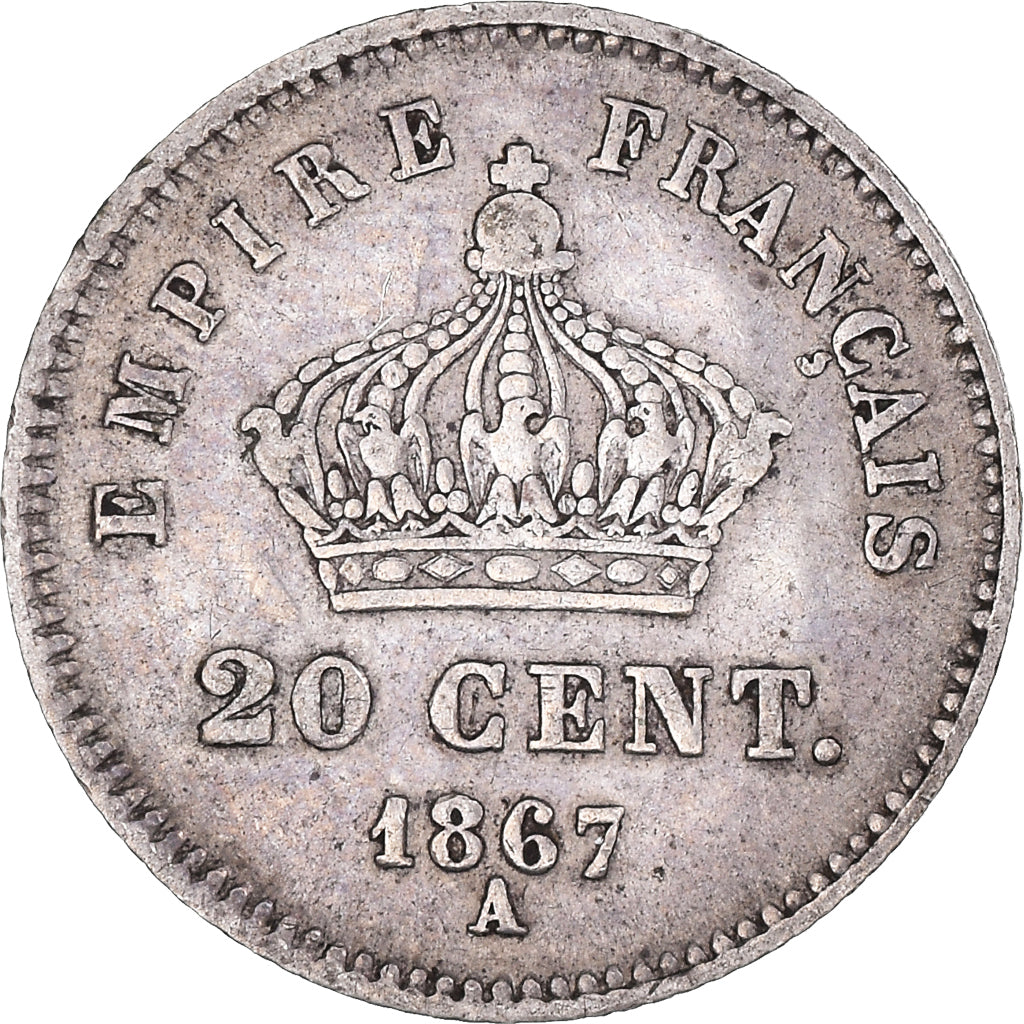 Moneta, Francia, Napoleon III, Napoléon III, 20 Centimes, 1867, Paris, MB+
