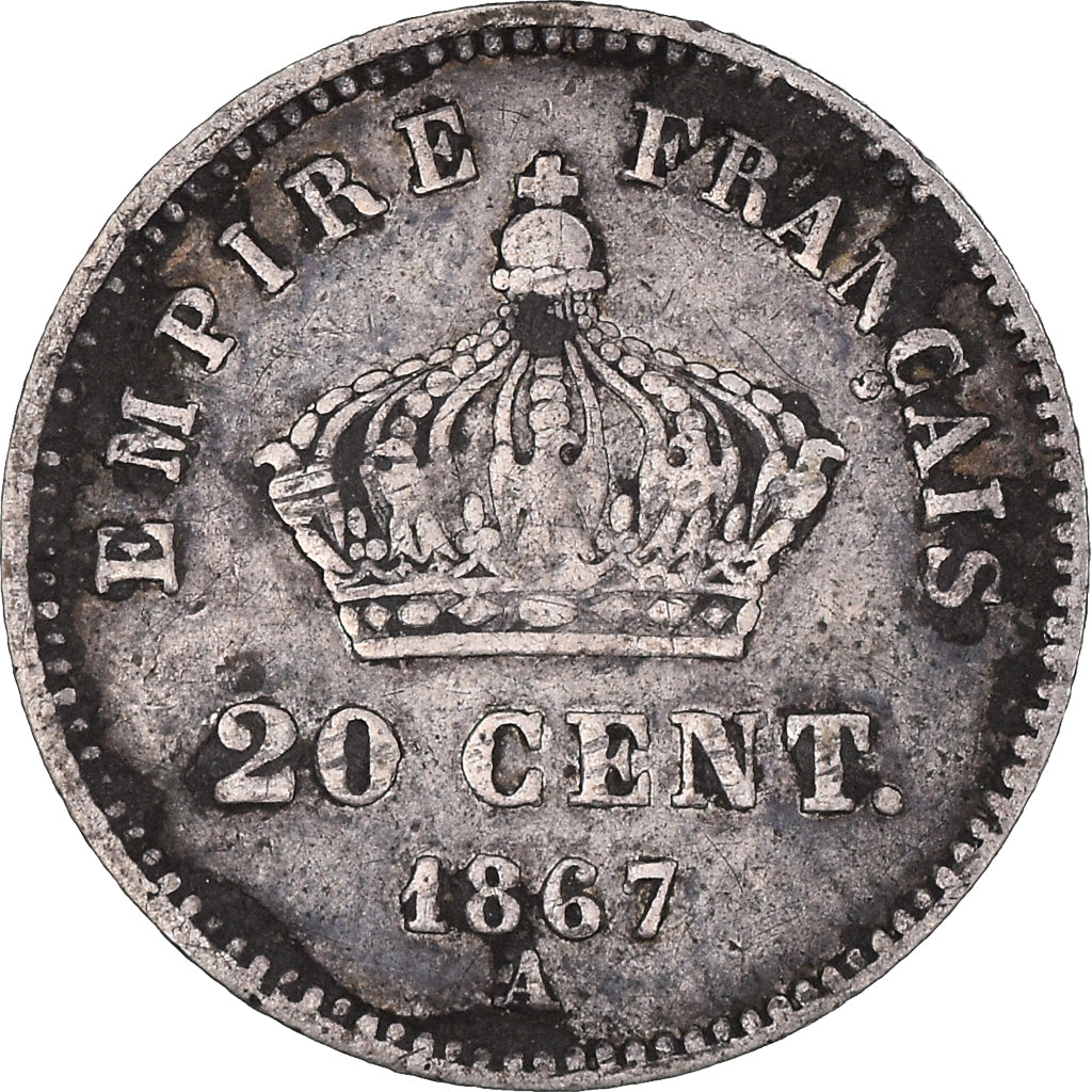 Moneta, Francia, Napoleon III, Napoléon III, 20 Centimes, 1867, Paris, MB+