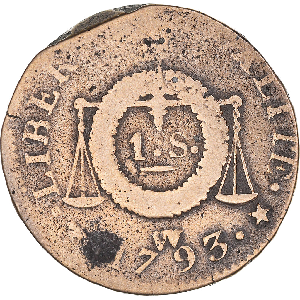Coin, France, Sol aux balances françoise, Sol, 1793, Lille, F(12-15), Bronze