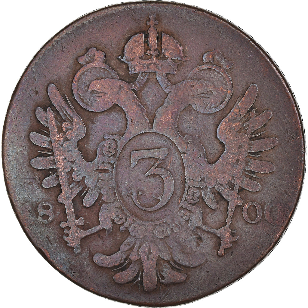 Coin, Austria, Franz II (I), 3 Kreuzer, 1800, Kremnitz, VF(20-25), Copper
