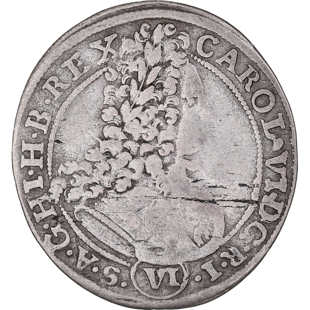 Coin, Austria, Karl (Charles) VI, 6 Kreuzer, 1715, Hall, VF(30-35), Silver