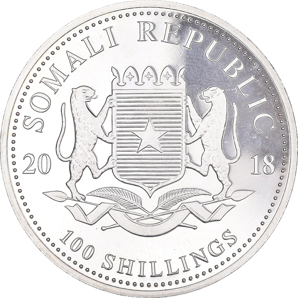 Coin, Somalia, African Wildlife, Elephant, 1 oz, 100 Shillings, 2018, MS(60-62)