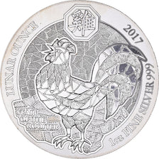Moeda, Ruanda, Year of the Rooster, 50 Francs, 1 Oz, 2017, MS(65-70), Prata