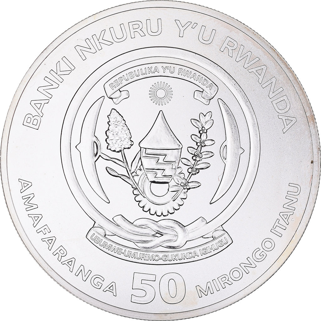 Moneta, Ruanda, Year of the Rooster, 50 Francs, 1 Oz, 2017, FDC, Argento