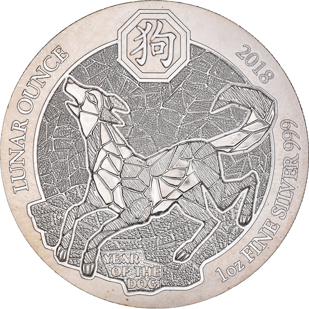 Coin, Rwanda, Year of the Dog, 50 Francs, 1 Oz, 2018, MS(65-70), Silver