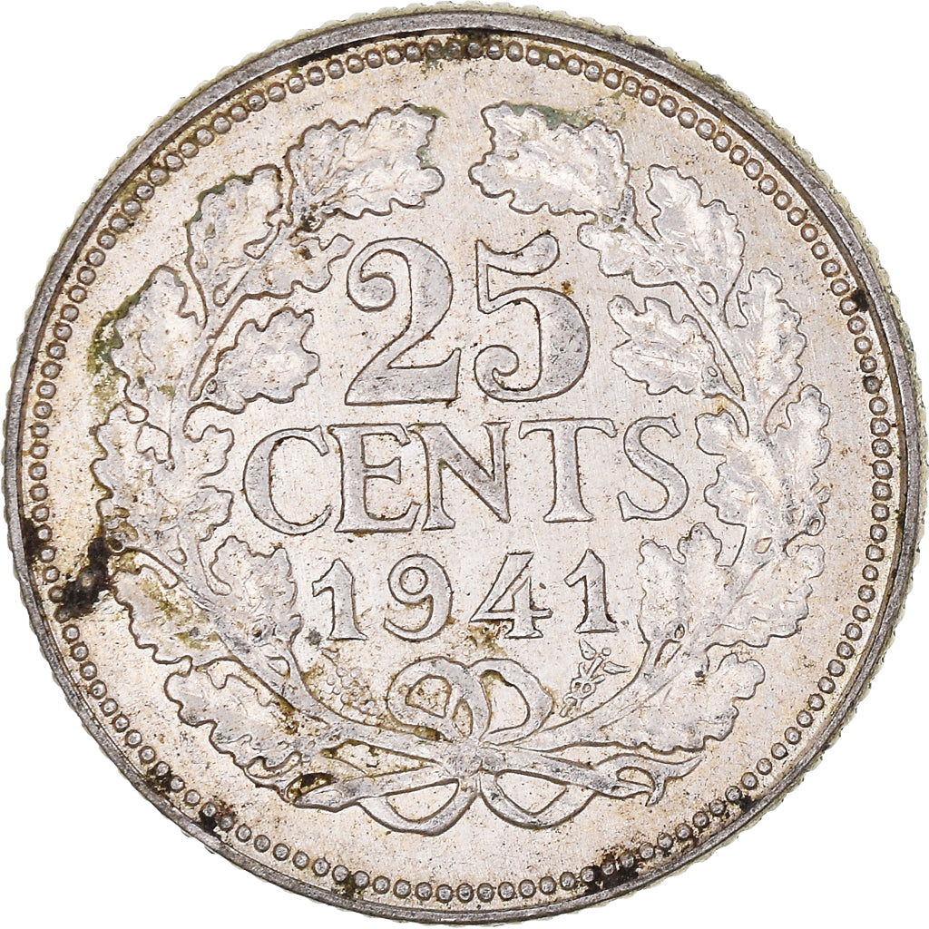 Munten, Nederland, Wilhelmina I, 25 Cents, 1941, Utrecht, FR, Zilver, KM:164
