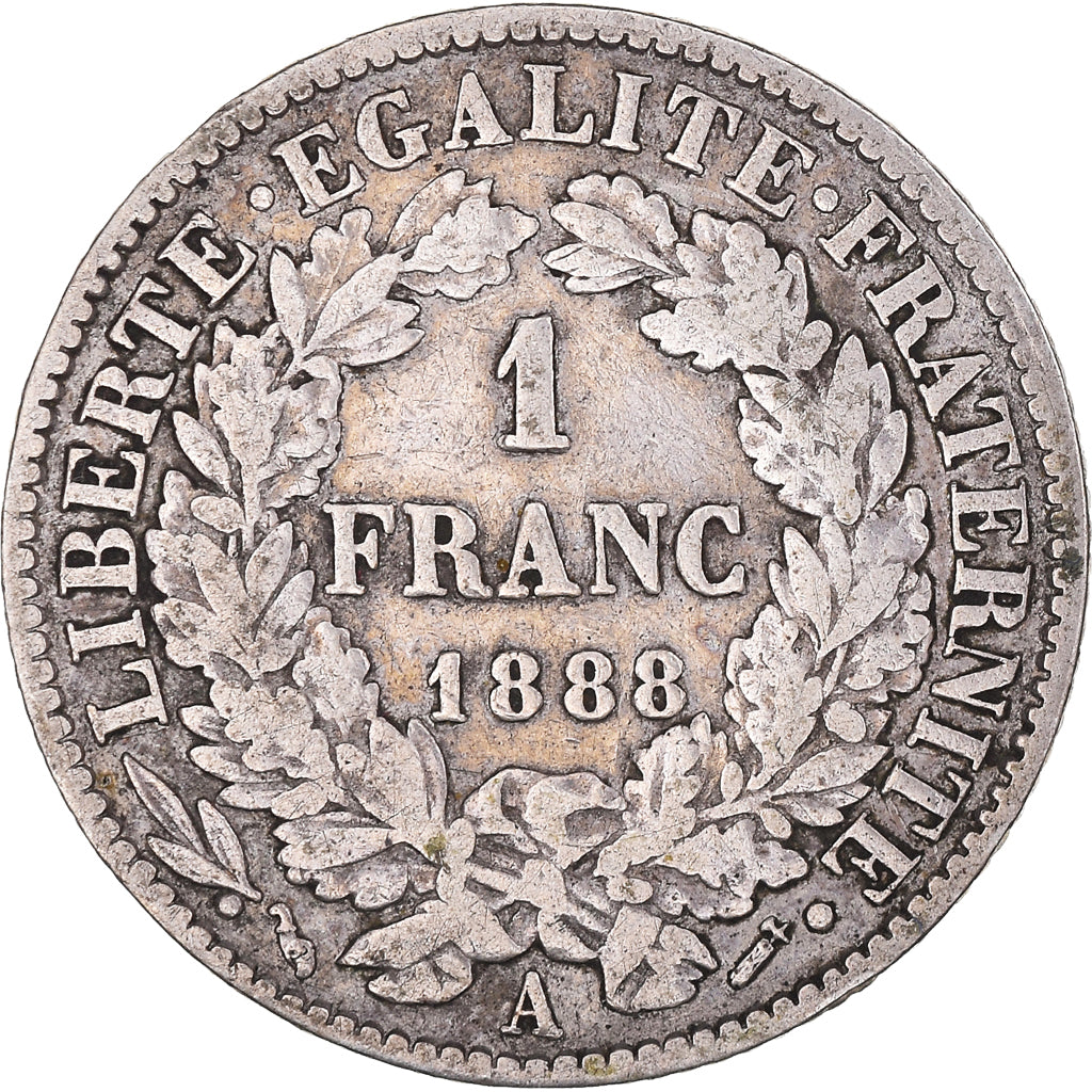 Coin, France, Cérès, Franc, 1888, Paris, VF(30-35), Silver, KM:822.1