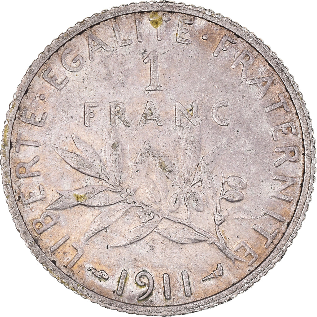 Moneta, Francja, Semeuse, Franc, 1911, Paris, EF(40-45), Srebro, KM:844.1