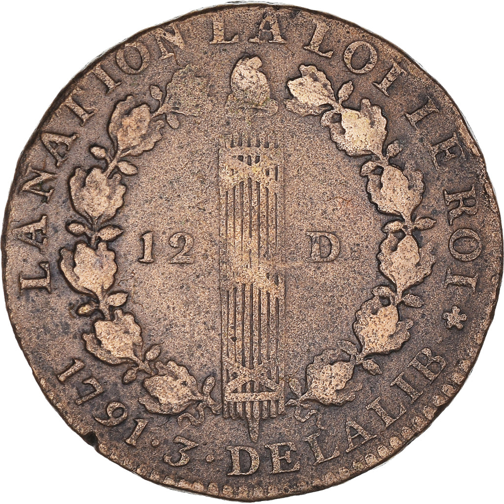 Coin, France, 12 deniers françois, 12 Deniers, 1791 - An 3, Paris, VF(30-35)