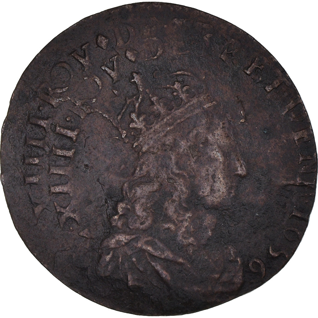 Moneta, Francia, Louis XIV, Liard de France au buste juvénile, deuxième type